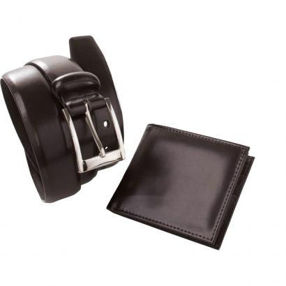 Stilvolles Leder-Set aus Gürtel und Brieftasche