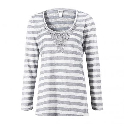 Damen-Ringelshirt mit Spitzenbesatz