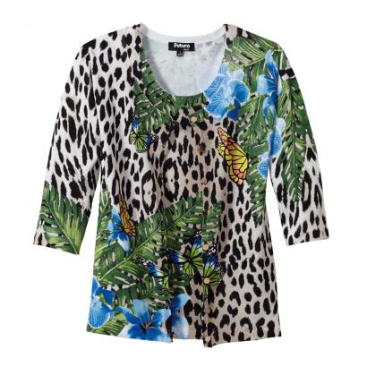 Strick-Twinset mit Blüten-Leo-Druck