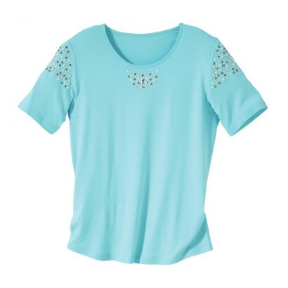 T-Shirt mit ½-Arm und Deko-Steinen