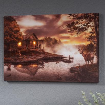 LED-Wandbild  „Hütte am See“