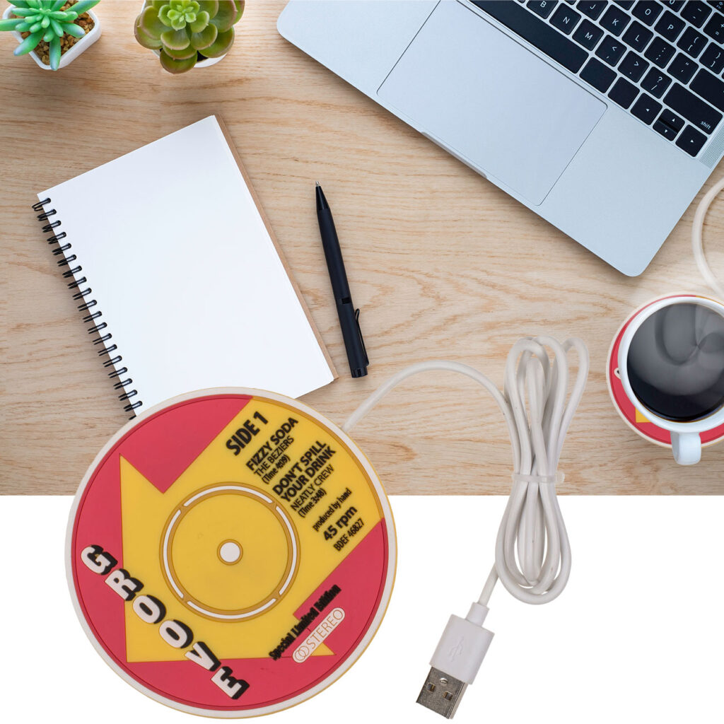Tassen-Wärmer Schallplatte, mit USB-Ladekabel
