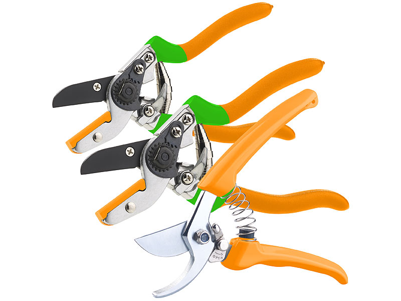 Gartenscheren-Set mit Bypass-& 2 Amboss-Scheren, 19 cm & 21,5 cm Gartenscheren-Set mit Bypass-& 2 Amboss-Scheren, 19 cm & 21,5 cm