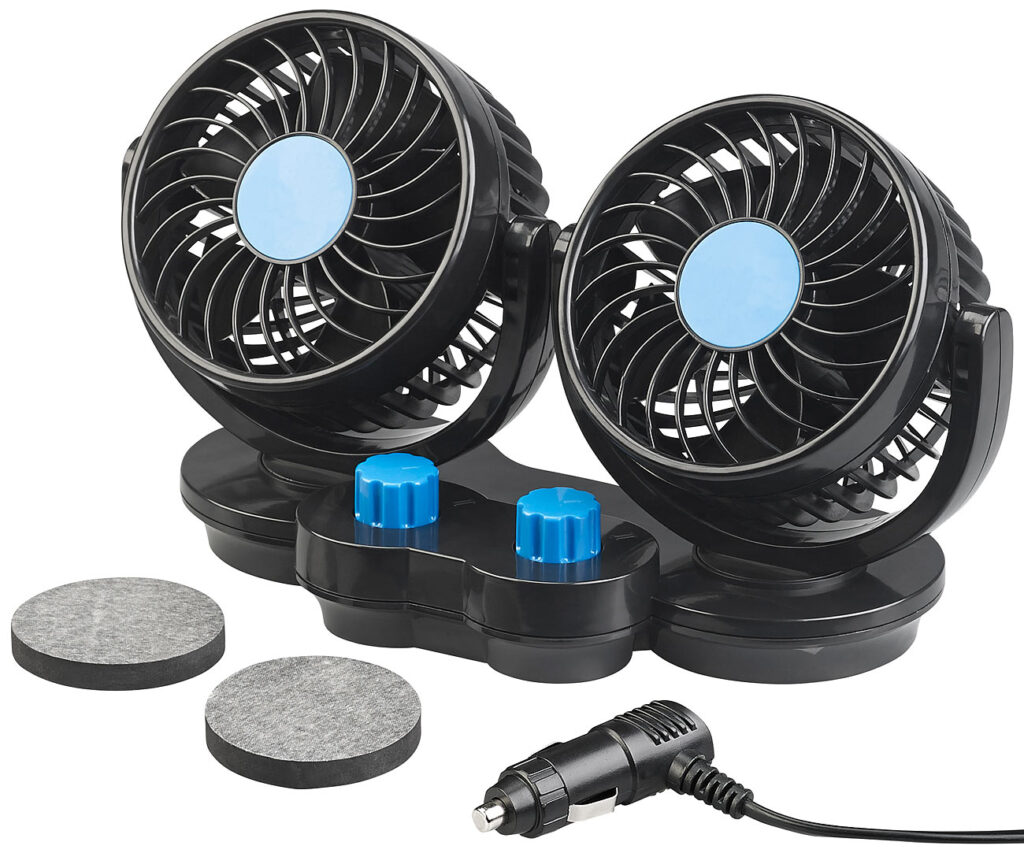 Kfz-Doppel-Ventilator für 12-V-Anschluss, mit 2 Stufen, 6,5 Watt