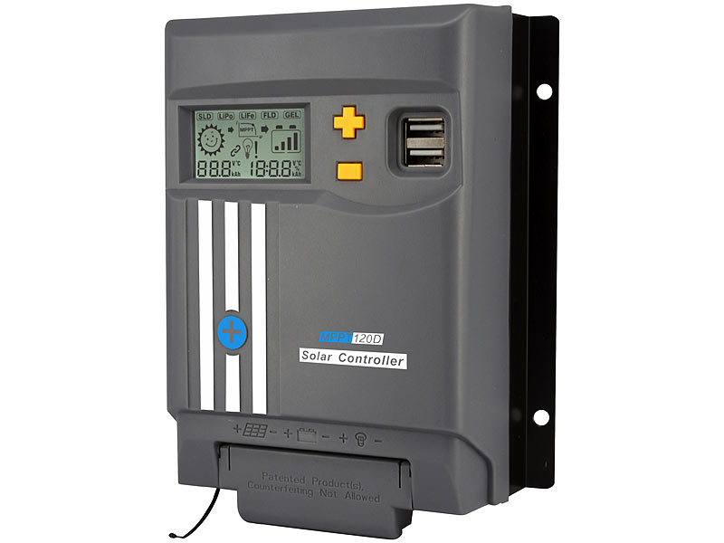 MPPT-Solarladeregler für 12/24-V-Batterie, mit 10 A, Display, USB-Port