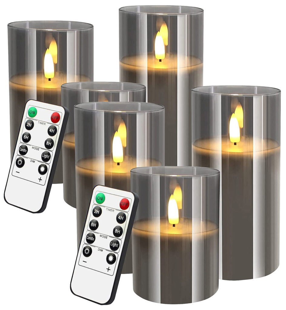 6er-Set grauer unterschiedlich hoher LED Echtwachskerzen in Acrylgläsern 6er-Set grauer unterschiedlich hoher LED Echtwachskerzen in Acrylgläsern