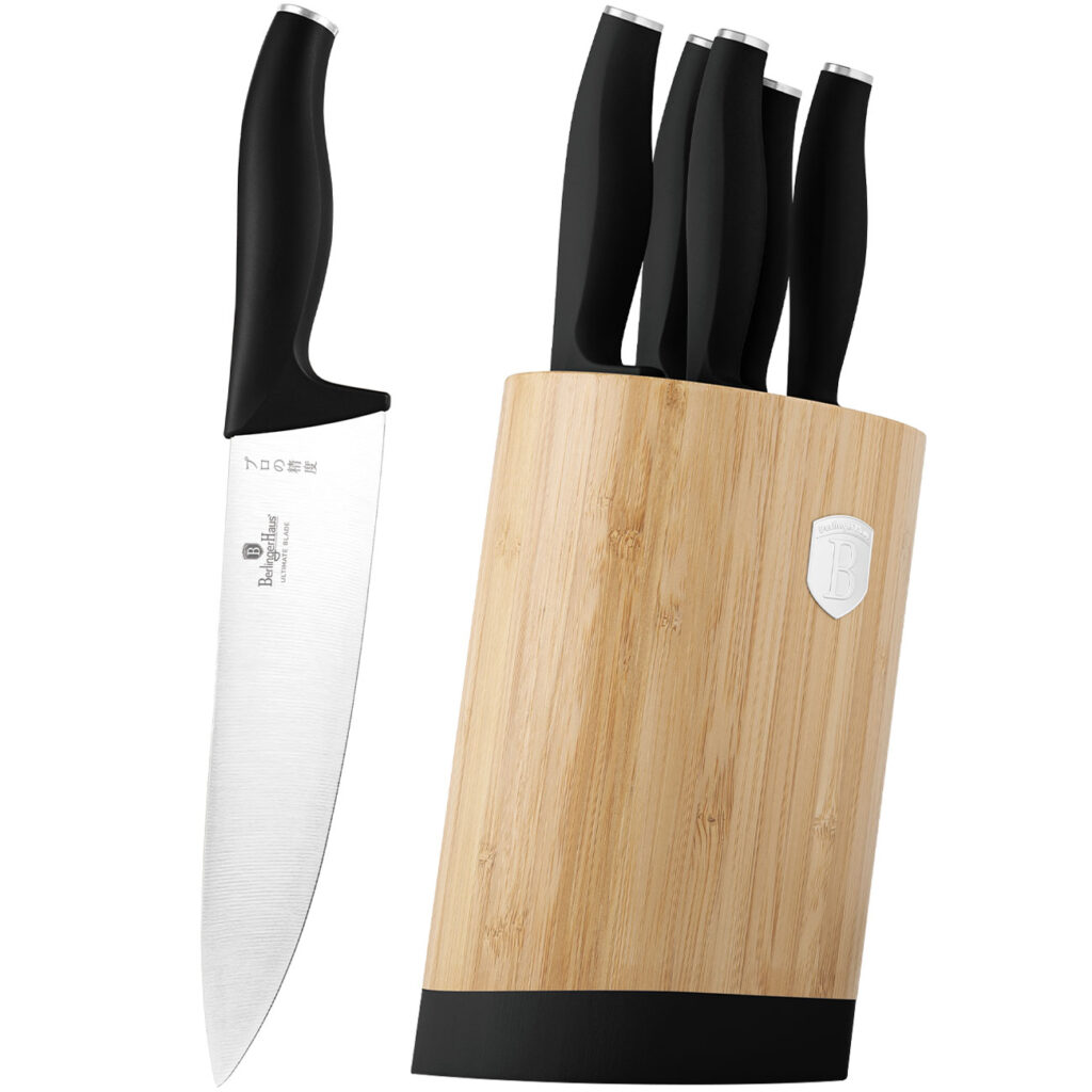 Elegantes Messerset mit Bambus-Ständer, 6-tlg., mattschwarz Elegantes Messerset mit Bambus-Ständer, 6-tlg., mattschwarz