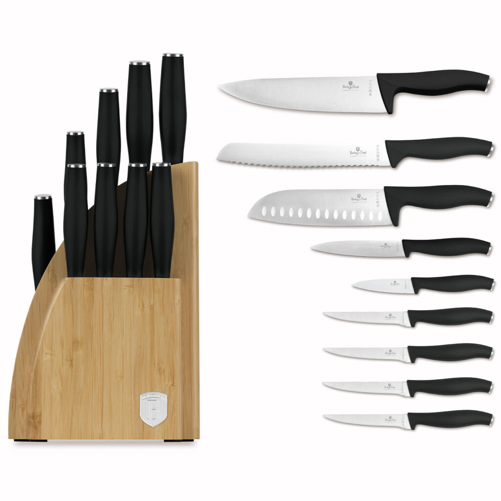 Elegantes Messerset mit Bambus-Ständer, 10-tlg., mattschwarz Elegantes Messerset mit Bambus-Ständer, 10-tlg., mattschwarz