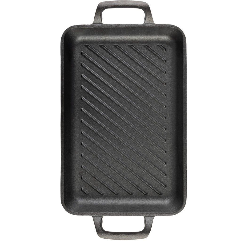 Grillplatte aus Gusseisen mit Griffen, rechteckig, 33 x 22 cm Grillplatte aus Gusseisen mit Griffen, rechteckig, 33 x 22 cm