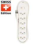 Steckdosenleiste für 6 Stecker Typ 13, weiss, mit Schalter