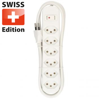 Steckdosenleiste für 6 Stecker Typ 13, weiss, mit Schalter Steckdosenleiste für 6 Stecker Typ 13, weiss, mit Schalter