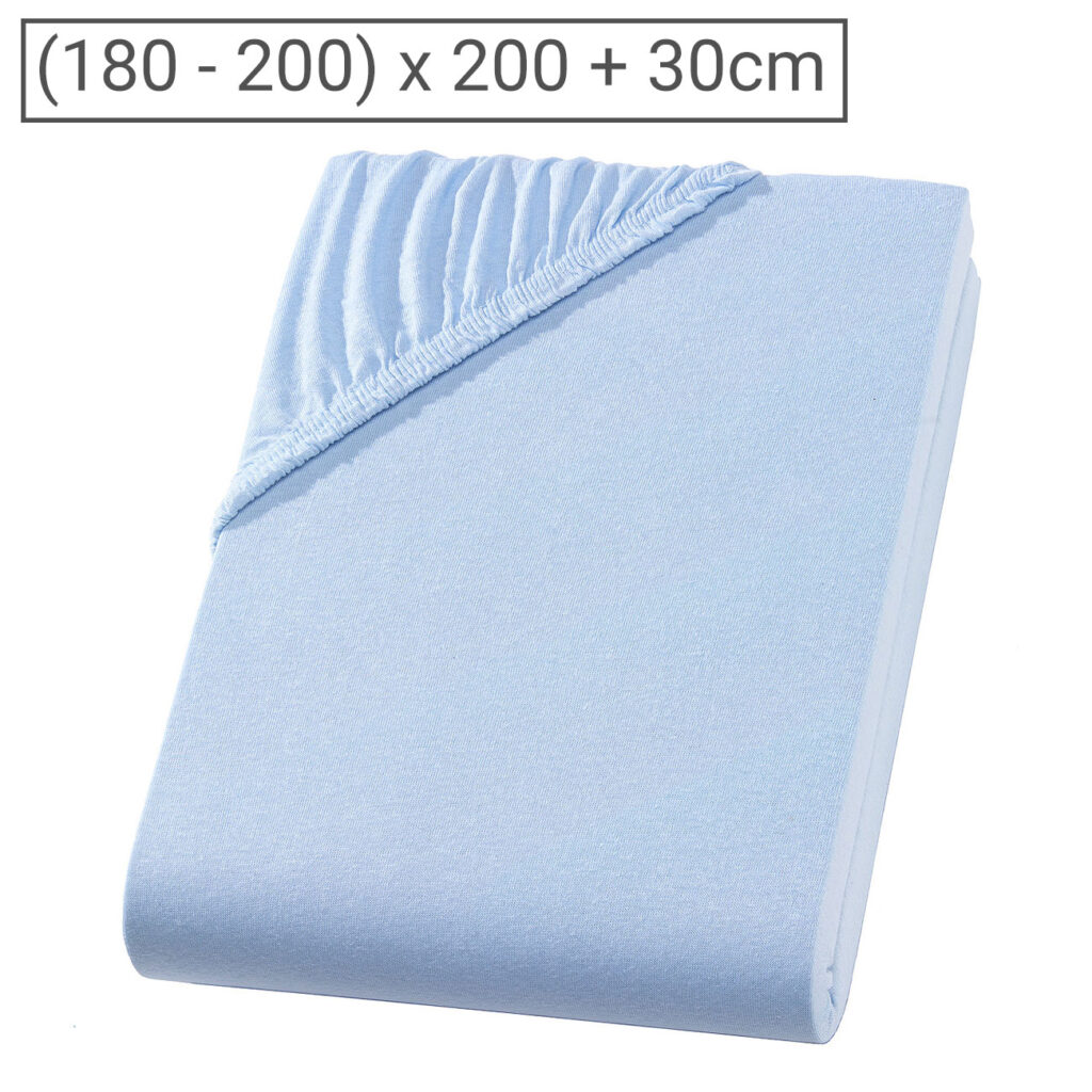 Übergrösse Qualitäts-Jersey Fixleintuch, 100% Baumwolle, hellblau, 200 x 200 cm Übergrösse Qualitäts-Jersey Fixleintuch, 100% Baumwolle, hellblau, 200 x 200 cm
