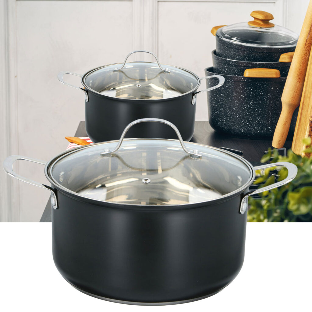 Kochtopf mit Deckel, schwarz, Ø 24cm x 13,5 cm, rostfreier Edelstahl, ca. 6L Kochtopf mit Deckel, schwarz, Ø 24cm x 13,5 cm, rostfreier Edelstahl, ca. 6L