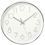 Moderne runde Wanduhr, grosse Ziffern, silber-weiss, 30 cm
