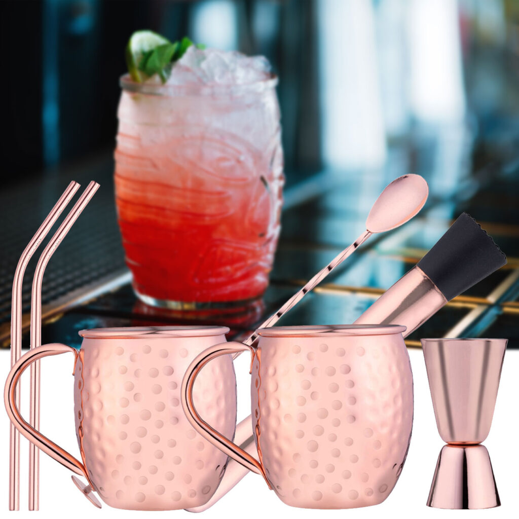 Cocktailset, 7tlg, rosa, Moscow Mule Becher
