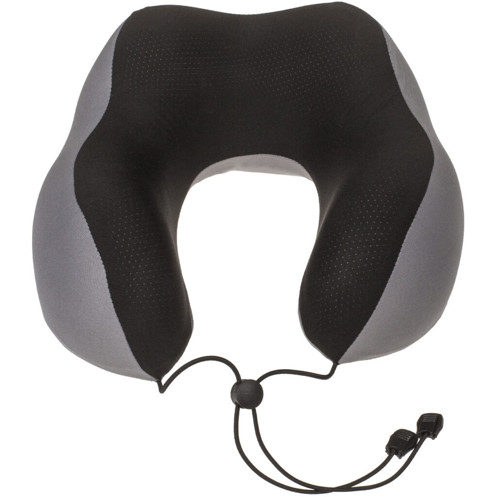 Nackenkissen aus Memory Foam mit Haltekordel, schwarz/grau Nackenkissen aus Memory Foam mit Haltekordel, schwarz/grau