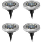 4er-Set, LED-Bodenleuchte, Solar, Edelstahl, je Ø 12 x H 14 cm, Wegeleuchte