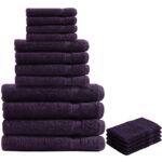 16-teiliges Handtuch-Set Frottee, je 4 Gäste-, Hand-, Badetücher & Waschlappen, aubergine