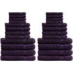 Handtuchset 24-teilig, je 8 Gäste-, Hand- und Badetücher, 100% Baumwolle, aubergine