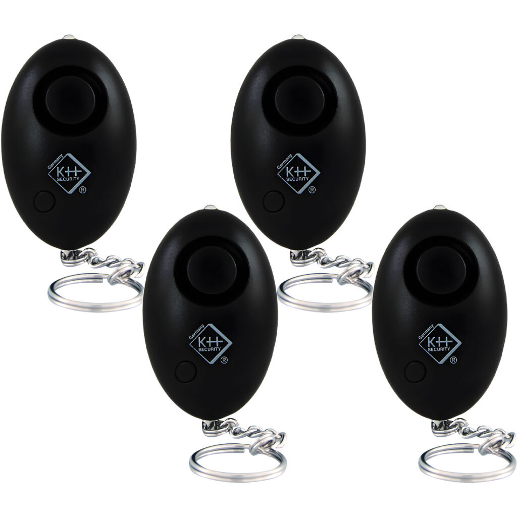 4er-Set Personenalarm inkl. LED-Licht, 120dB, schwarz 4er-Set Personenalarm inkl. LED-Licht, 120dB, schwarz