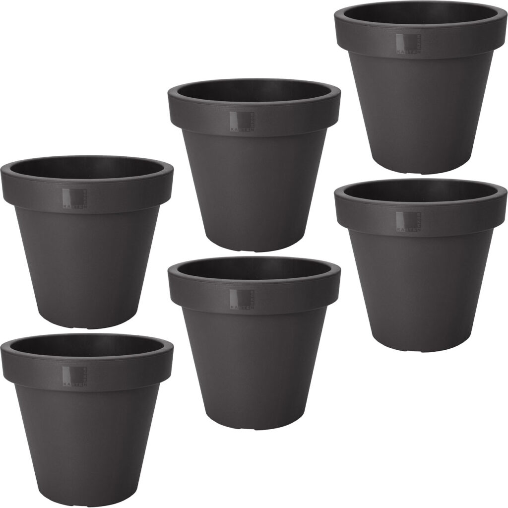 6er-Set Blumentopf rund, anthrazit, Pflanztopf aus 100% recyclebarem Kunststoff, Ø 30 cm 6er-Set Blumentopf rund, anthrazit, Pflanztopf aus 100% recyclebarem Kunststoff, Ø 30 cm