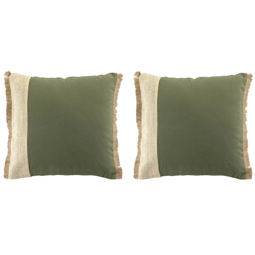 2er-Set Kissen aus Baumwolle und Jute, mit Fransen, grün, beige, braun, 40 x 40 cm 2er-Set Kissen aus Baumwolle und Jute, mit Fransen, grün, beige, braun, 40 x 40 cm