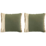 2er-Set Kissen aus Baumwolle und Jute, mit Fransen, grün, beige, braun, 40 x 40 cm