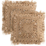 2er-Set Kissenhüllen aus Jute und Baumwolle, mit Fransen, braun, 45 x 45 cm