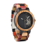 Elegante Uhr aus Bambus, Holzuhr mit Hirschkopf, Armbanduhr aus Sandel- und Ebenholz