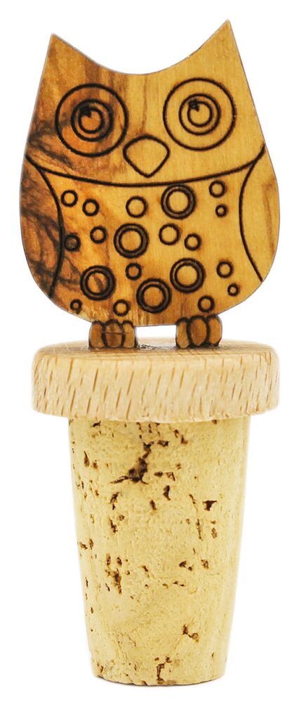 Flaschenverschluss Eule, Holzfigur aus Olivenholz, 7 x 4 cm Flaschenverschluss Eule, Holzfigur aus Olivenholz, 7 x 4 cm