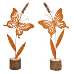 Schmetterling aus Metall auf Holzstamm, Rost-Finish, braun, 17 x 31 x 5 cm
