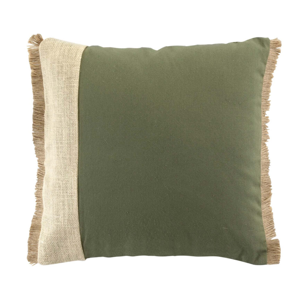 Kissen aus Baumwolle und Jute, mit Fransen, grün, beige, braun, 40 x 40 cm Kissen aus Baumwolle und Jute, mit Fransen, grün, beige, braun, 40 x 40 cm