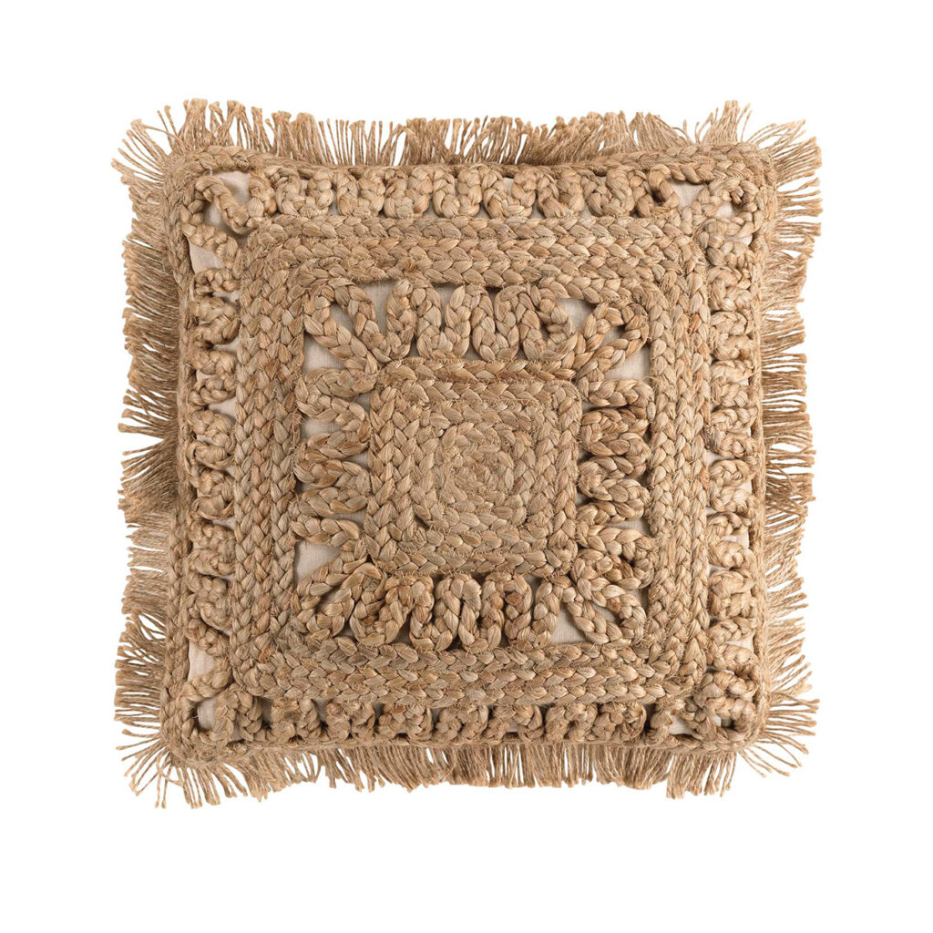 Kissenhülle aus Jute und Baumwolle, mit Fransen, braun, 45 x 45 cm Kissenhülle aus Jute und Baumwolle, mit Fransen, braun, 45 x 45 cm