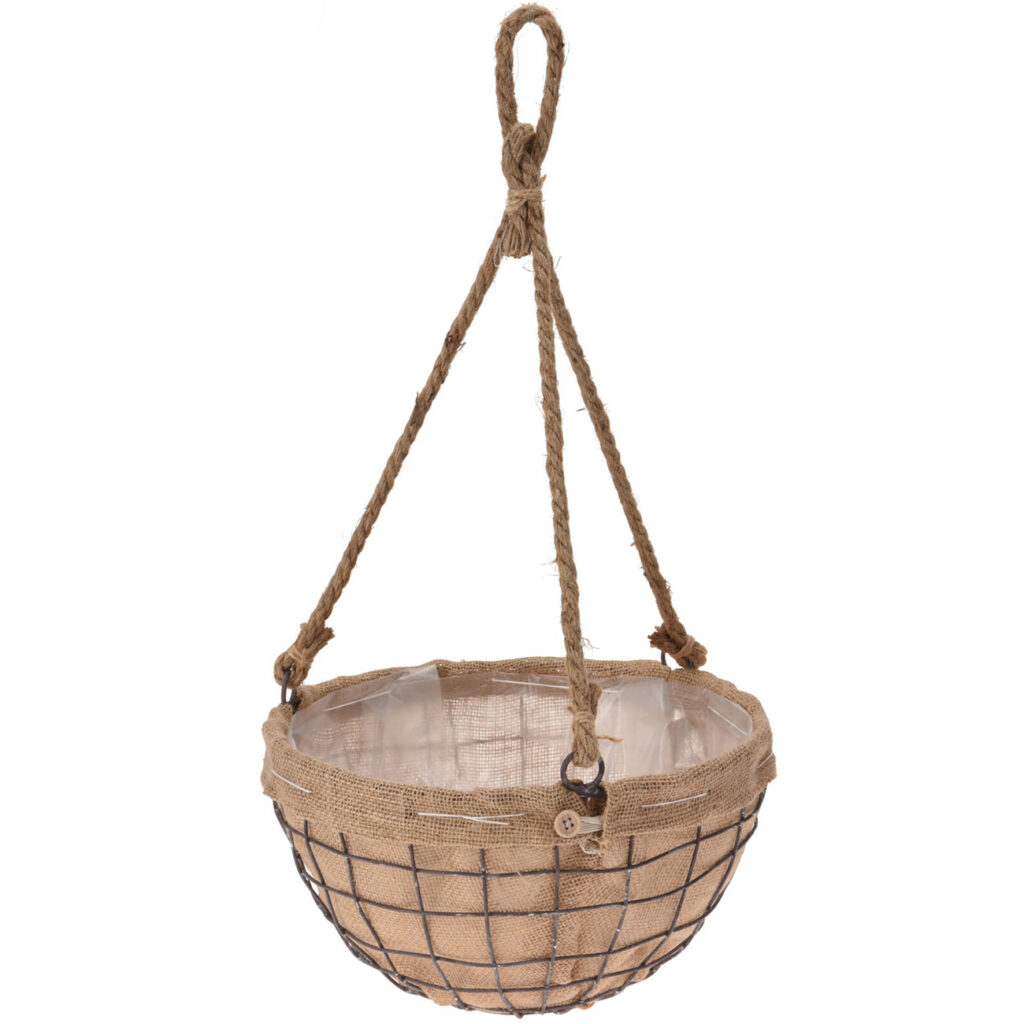 Pflanzen-Hängekorb, Draht und Jute, Blumenampel, Ø 30 cm Pflanzen-Hängekorb, Draht und Jute, Blumenampel, Ø 30 cm
