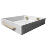 Serviertablett Holz, weiss, rechteckig mit Tragekordel, 20 x 20 x 4 cm