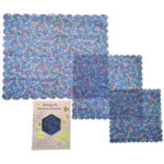 Bienenwachstücher, 3 Stück, eckige Form, blaues Blumen-Design