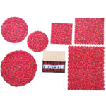 Bienenwachstücher, 6 Stück, eckige und runde Form, mit Holzbox, rotes Blumen-Design