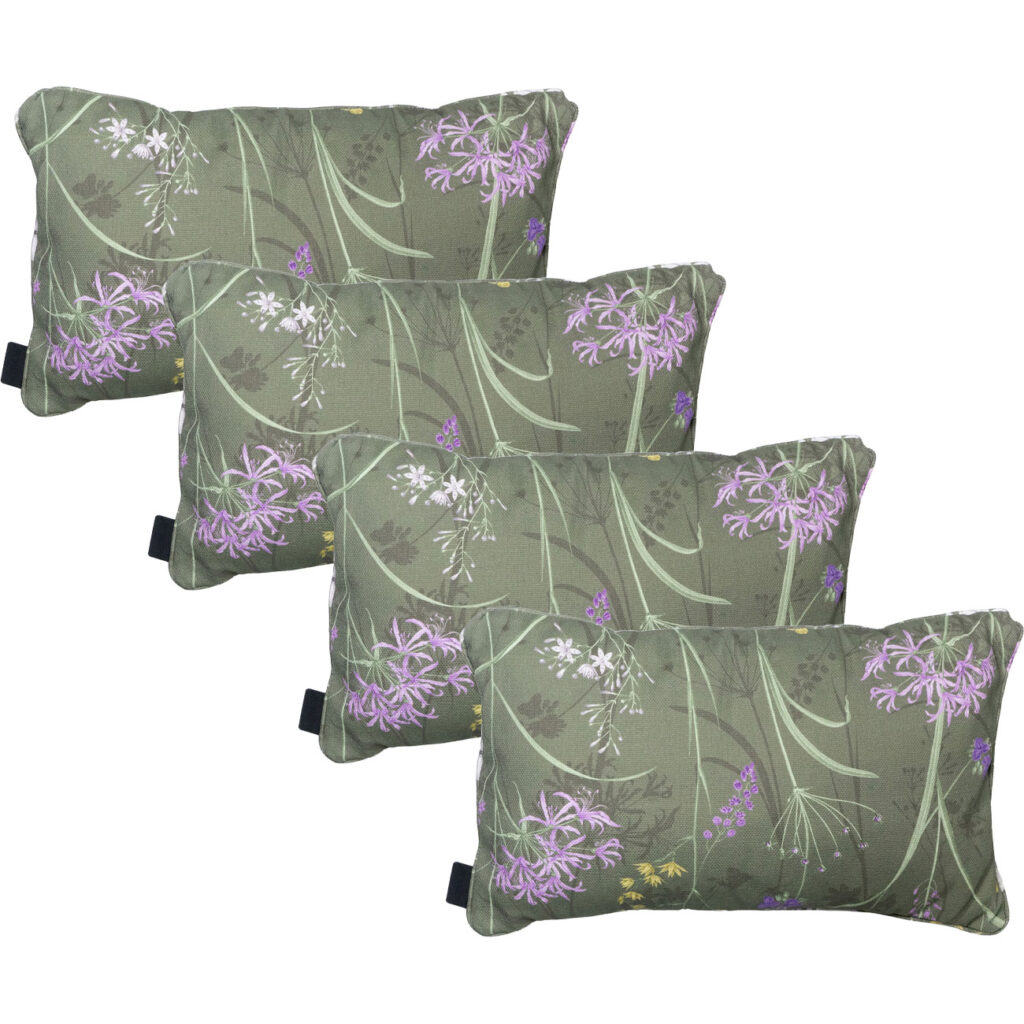 4er-Set Deko-Kissen Outdoor, Blumenmuster grün, 30 x 50 x 10 cm