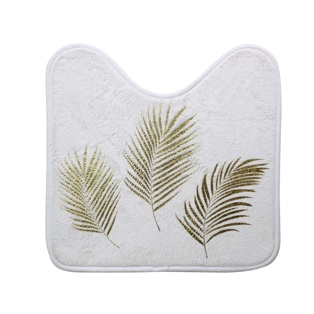 Toilettenmatte, Mikrofaser, weiss mit goldenem Blattmuster, 45 x 45 cm Toilettenmatte, Mikrofaser, weiss mit goldenem Blattmuster, 45 x 45 cm