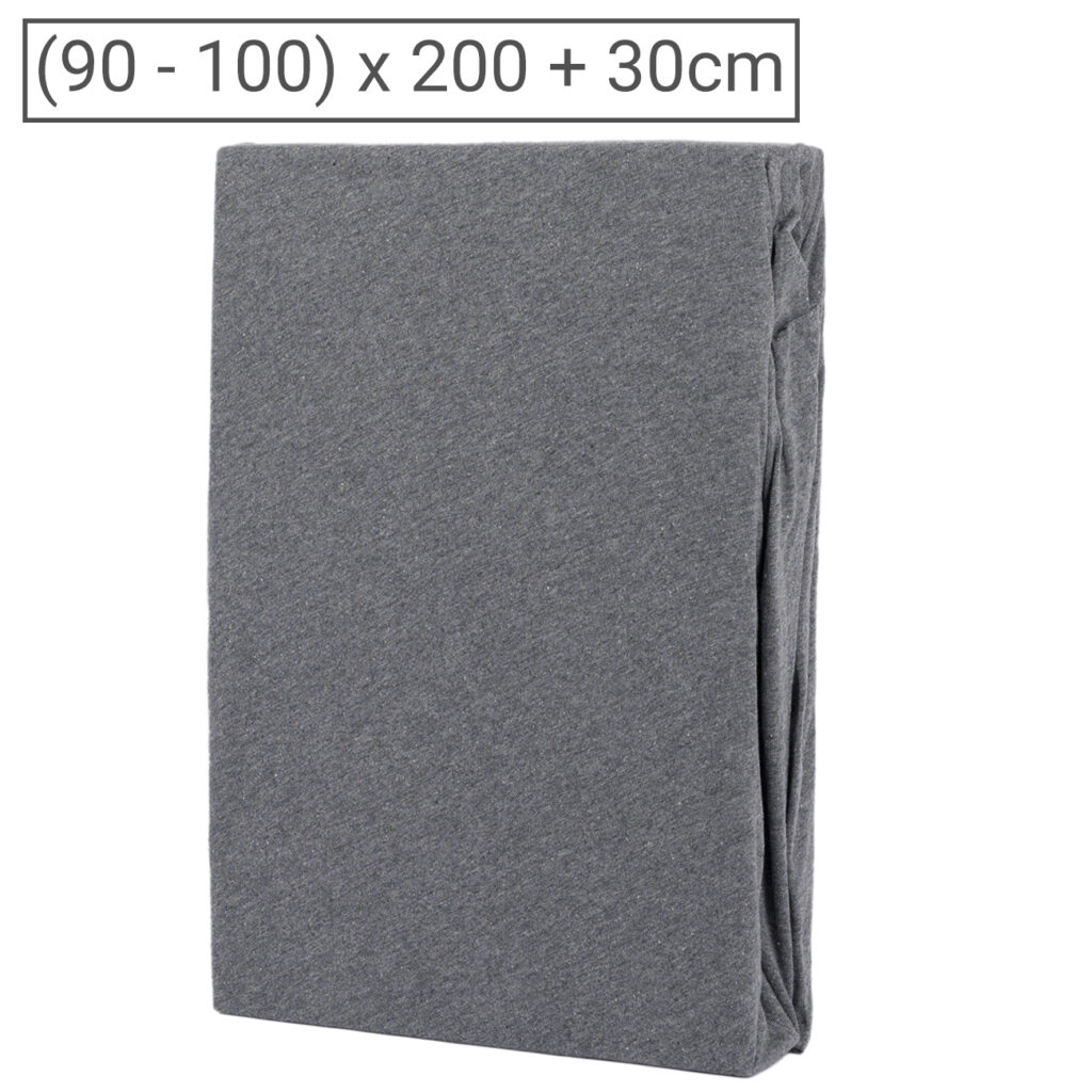 Premium Jersey Melange Fixleintuch, 100% Baumwolle, anthrazit, 90-100 x 200 + 30 cm Premium Jersey Melange Fixleintuch, 100% Baumwolle, anthrazit, 90-100 x 200 + 30 cm