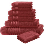 8-teiliges Handtuchset Casativo, Waschlappen, Gäste-, Hand-, Dusch-& Badetücher, bordeaux