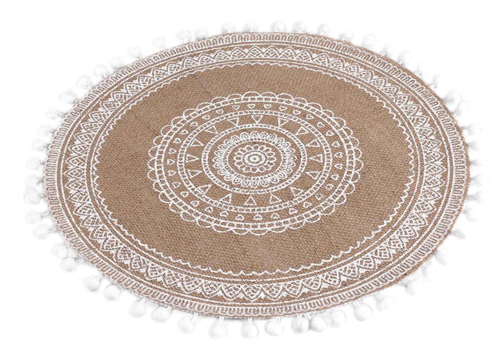 Rundes Tischset aus Jute, mit Quasten, Boho Platzset, Ø 38 cm Rundes Tischset aus Jute, mit Quasten, Boho Platzset, Ø 38 cm