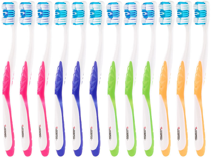 12er-Pack Marken-Zahnbürsten mit Zungenreiniger, MEDIUM, 4 Farben 12er-Pack Marken-Zahnbürsten mit Zungenreiniger, MEDIUM, 4 Farben