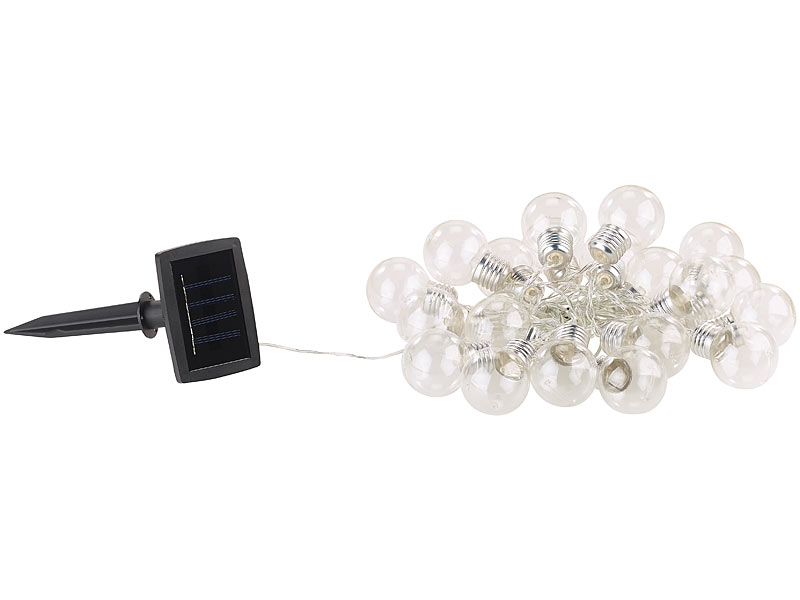 Solar-LED-Lichterkette mit 20 LEDs in Glühbirnenform, 3,8 Meter, IP44 Solar-LED-Lichterkette mit 20 LEDs in Glühbirnenform, 3,8 Meter, IP44