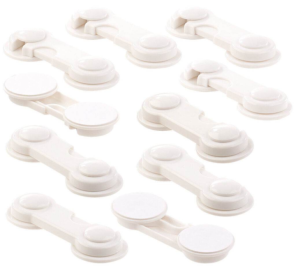 10er-Set Baby-Sicherungen für Zimmer- und Schrank-Türen, klebend, weiss 10er-Set Baby-Sicherungen für Zimmer- und Schrank-Türen, klebend, weiss