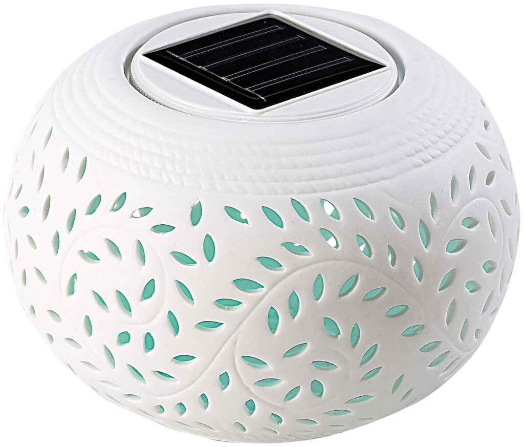 Solar-Dekoleuchte aus Porzellan mit Farbwechsler + weisser LED Solar-Dekoleuchte aus Porzellan mit Farbwechsler + weisser LED