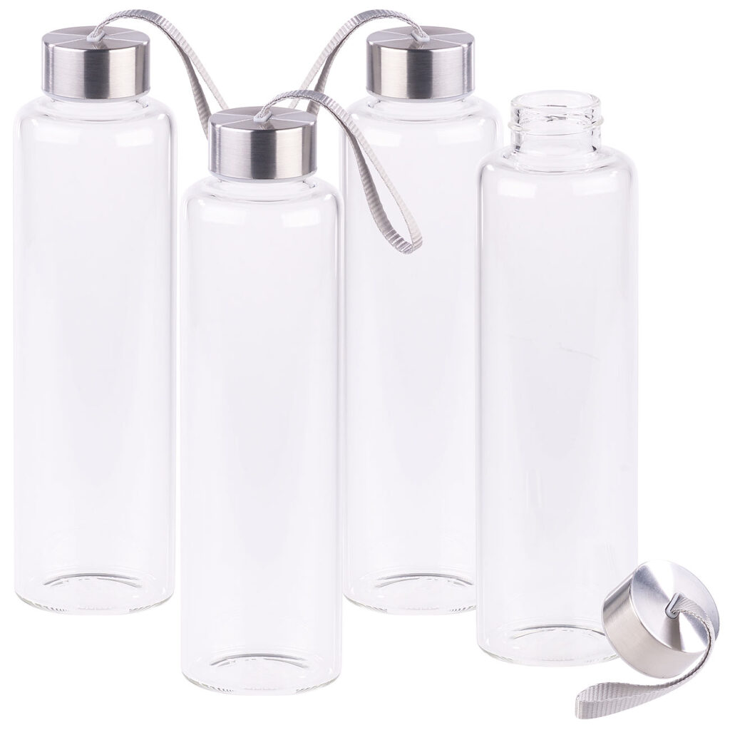 4er-Set Trinkflaschen aus Borosilikat-Glas, 550 ml, spülmaschinenfest 4er-Set Trinkflaschen aus Borosilikat-Glas, 550 ml, spülmaschinenfest