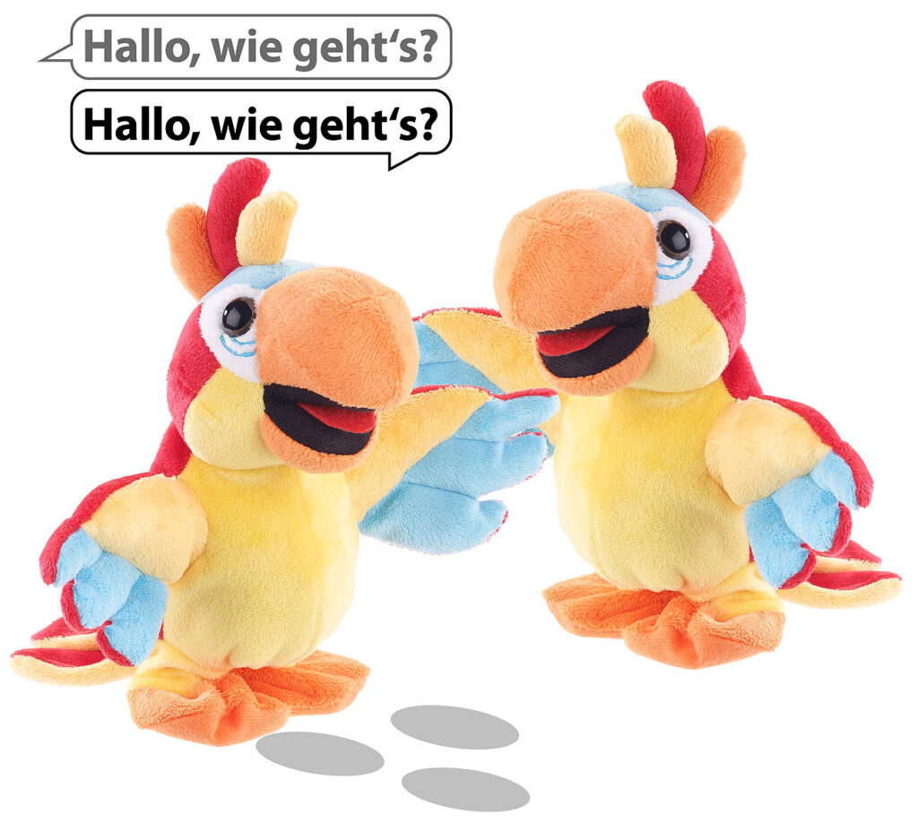 2er-Set sprechende Plüsch-Papageien mit Mikrofon, sprechen nach, 22 cm 2er-Set sprechende Plüsch-Papageien mit Mikrofon, sprechen nach, 22 cm