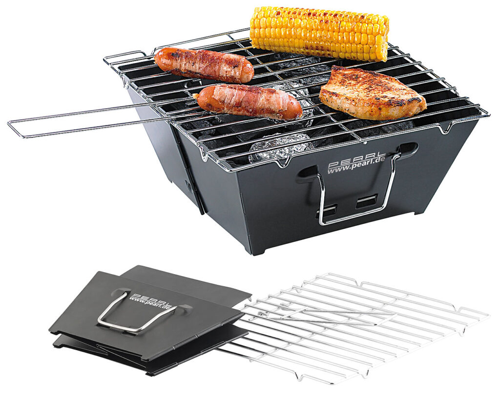 Flach zusammenklappbarer Kohle-Grill, Grillfläche ca. 24,5 x 24 cm