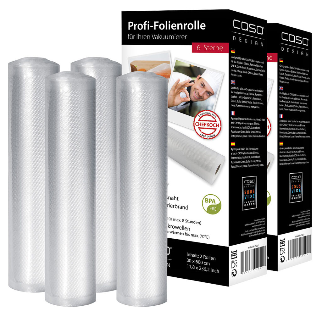 4 Profi-Folienrollen, 30 x 600 cm, für Balken-Vakuumierer 4 Profi-Folienrollen, 30 x 600 cm, für Balken-Vakuumierer